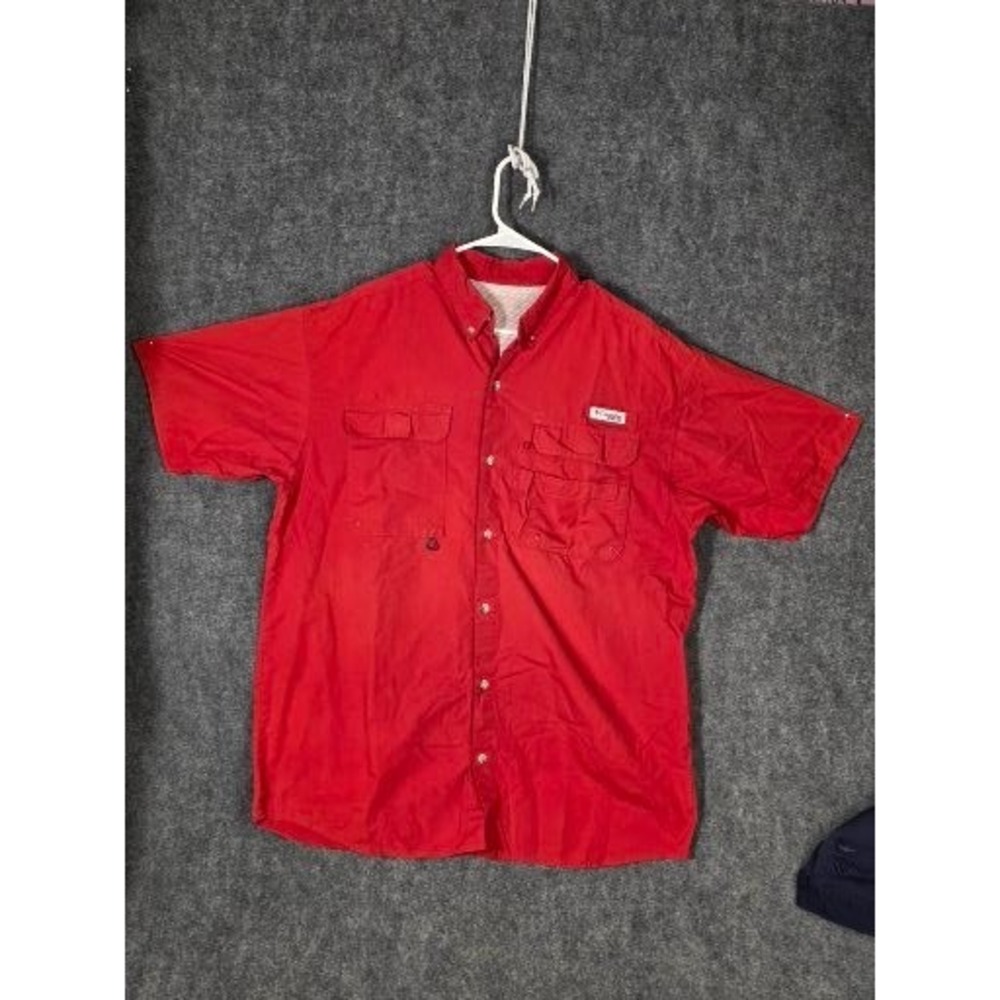 Columbia Mens Red Short Sleeve Fishing Shirt‎ vented Back Button Up Sz XL Casual